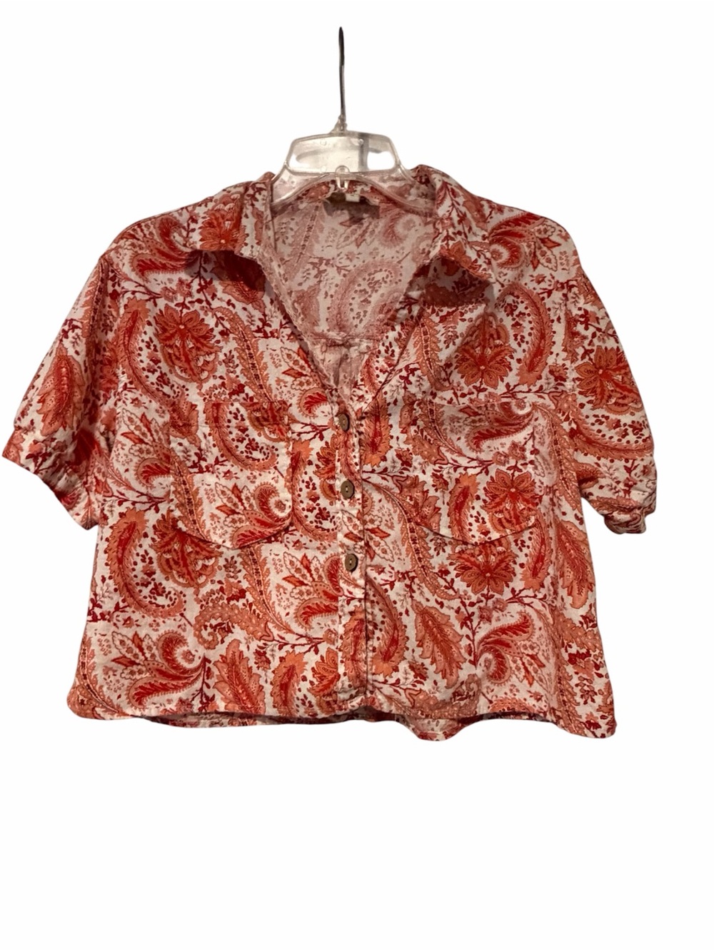 Cynthia Rowley Women’s Short-Sleeve Button Front Paisley Top Size Medium